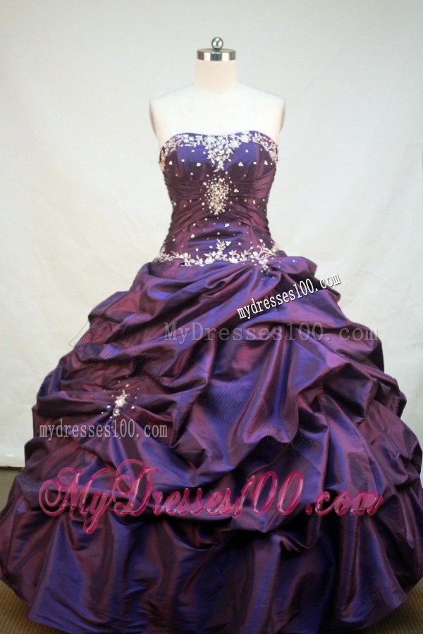 Formal Beading Appliques Pick-ups Eggplant Purple Sweet 15 Dress for Girls